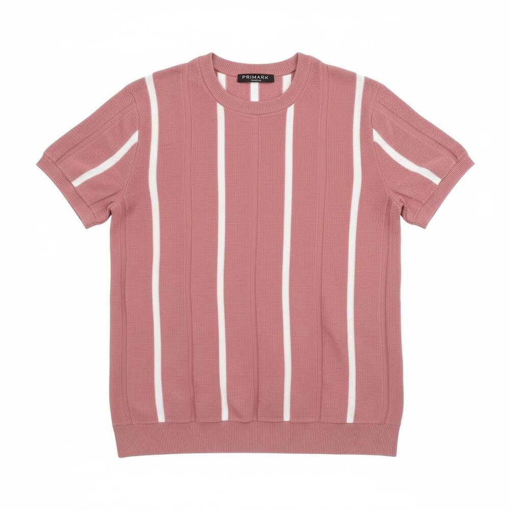 Primark Men T Shirt Medium Pink Striped Short Sleeve Knit Crew Neck